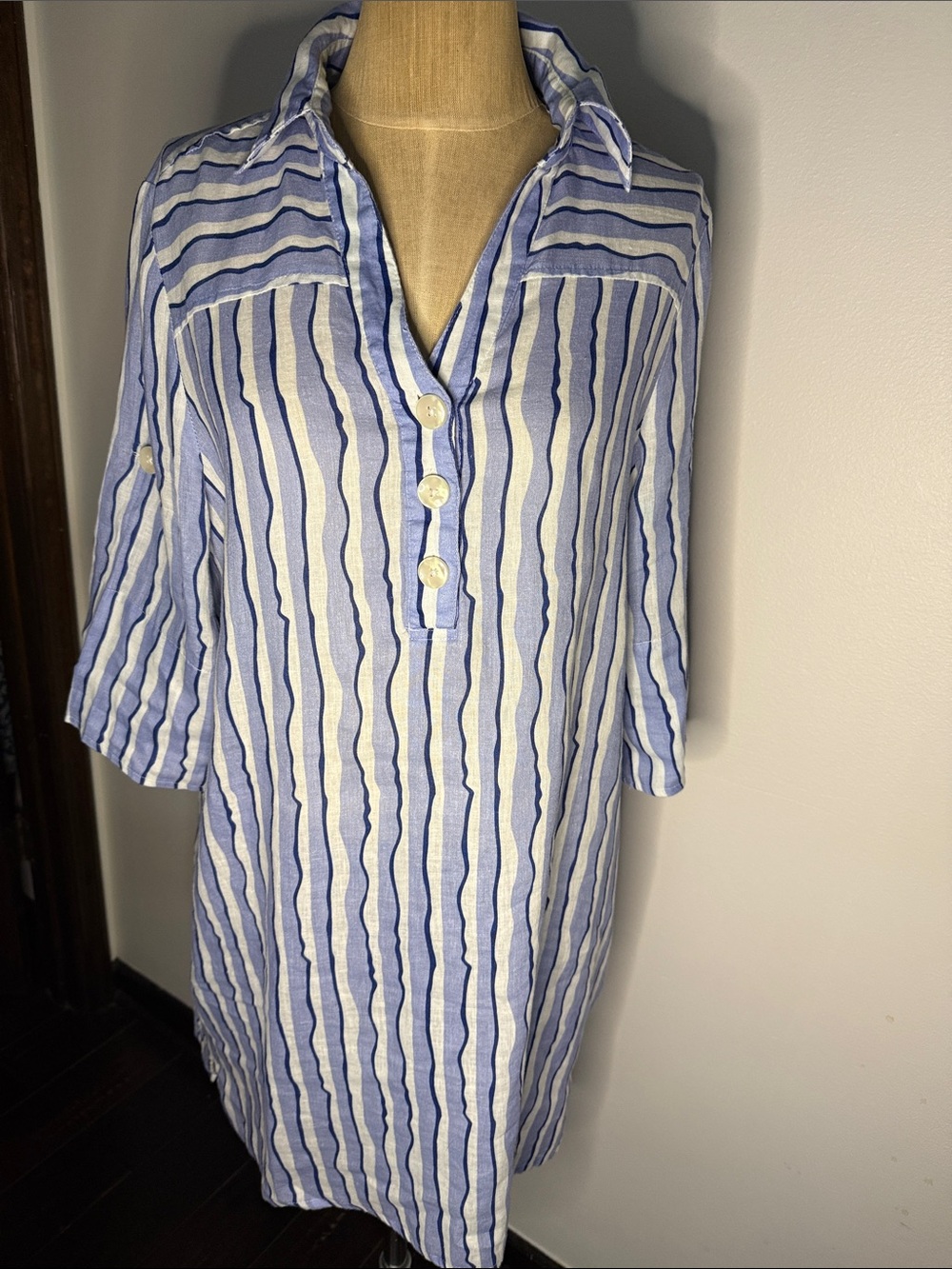 Blue and White Striped Women's Tunic Dress
